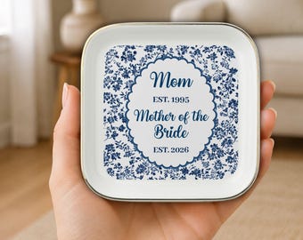 Personalized Established Date Chinoiserie Toile Mother of the Bride Gift Ring Dish Custom Wedding Trinket Dish Gift for Mom Keepsake Tray