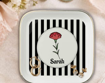 Birth Flower Tray Jewelry Organizer Ring Holder Personalized Gift Birth Month Flower Print Birthday Gift Bridesmaid Keepsake Wedding Party