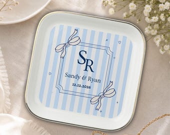 Engagement Ring Dish Personalized Jewelry Plate Bride Gift Keepsake Proposal  Wedding Party Trinket  Tray Custom Fiancee Striped Design Dish