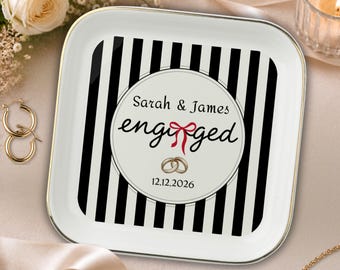 Engagement Ring Dish Personalized Jewelry Tray Bride Gift Keepsake Proposal  Wedding Party Trinket  Tray Custom Fiancee Striped Design Dish