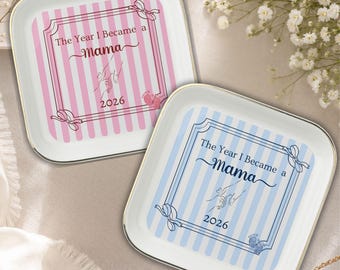 New Mom Gift Personalized Jewelry Dish Ceramic Ring Holder  Custom Year Trinket Tray Mama Keepsake Organizer  First Time Mother Present