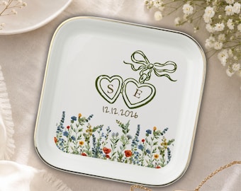 Engagement Ring Dish Wildflower Custom Name Jewelry Plate Trinket Dish Personalized Keepsake  Bridal Shower Gift Bridesmaid Proposal Gift