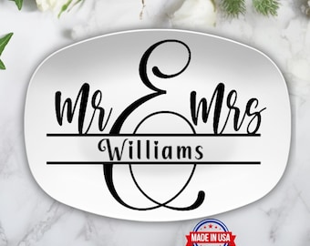 Personalized Wedding Platter Custom Last Name Keepsake Anniversary Gift Mr Mrs Gifts Couple Personalized Plate Serving Tray Newlywed