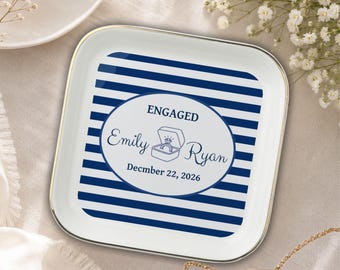 Engagement Ring Dish Personalized Jewelry Plate Bride Gift Keepsake Proposal  Wedding Party Trinket  Tray Custom Fiancee Striped Design Dish