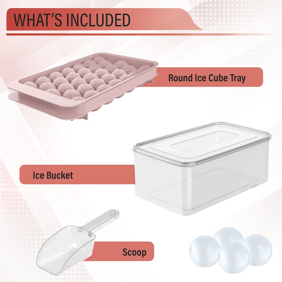 Round Ice Cube Tray With Scoop and Bucket for Freezer, Mini Ice