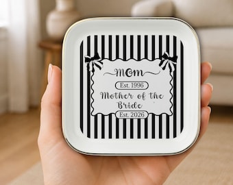 Mother Bride Gift Personalized Jewelry Dish Ceramic Ring Holder Trinket Catchall Mom Birthday Present Established Date Memento Wedding Party
