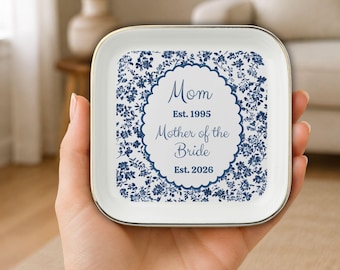 Mother of the Bride Gift Jewelry Dish Ceramic Personalized Mom Keepsake Trinket Holder Ring Tray Wedding Present Established Date Custom