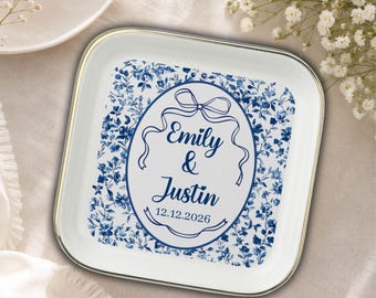 Personalized Engagement Ring Dish Custom Jewelry Tray Bride Gift Keepsake Proposal Wedding Party Trinket Tray Engagement Gift for Couple