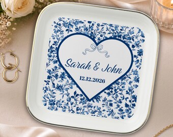 Wedding Ring Dish Personalized Chinoiserie Toile De Jouy Jewelry Holder Bride Gift Tray Custom Trinket Dish Wedding Keepsake Ring Holder