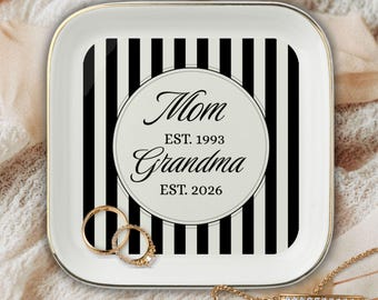 Personalized Mom Est Ring Dish Ceramic Jewelry Tray Grandma Gift Idea Promoted Nana Memento Keepsake Holder Trinket Decorative Dresser
