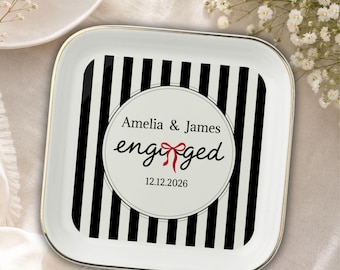 Engagement Ring Dish Personalized Stripe Jewelry Tray Bride Gift Keepsake Proposal Wedding Party Gift Custom Fiancee Accessory Organizer