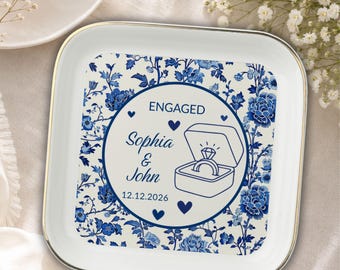 Engagement Ring Dish Personalized Toile De Jouy Engaged Gift Bride Trinket Dish Jewelry Holder Ring Dish Bridal Shower Gift Fiancee Keepsake