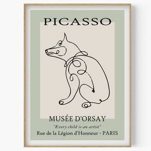 Boceto de perro Picasso, arte lineal de Picasso, cartel de animales, impresión de exposición, arte de pared de Picasso, arte minimalista moderno, boceto de animales de Picasso