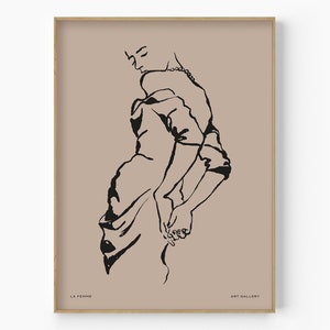 アース トーンの背景に美しい女性の線画、ボヘミアンな女性のアート、イケアのアート、ミニマリスト デザインの壁画、リビングルームの装飾、ボヘミアンな女性のアート