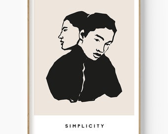 Impresión artística de pareja japonesa abrazándose, póster minimalista moderno (descarga digital)
