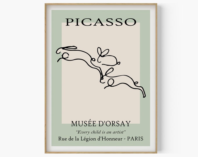 Picasso Rabbit Sketch Picasso Line Art Animal Poster - Etsy
