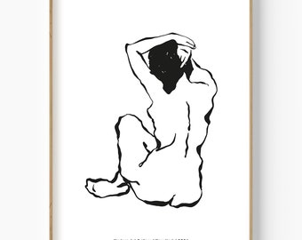 Impresión artística de mujer desnuda, silueta femenina minimalista (descarga digital)