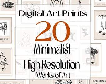 20 impresiones minimalistas de arte lineal, galería de pared bohemia y ecléctica (descarga digital)