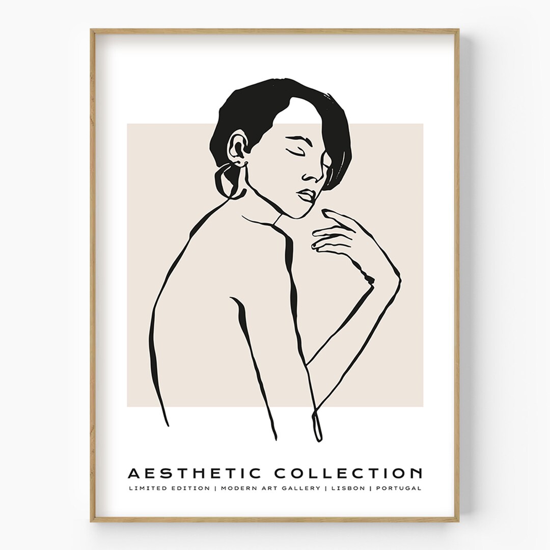 Minimalist Drawing of Woman With Eyes Closed Wall Art, Woman Line Art ...