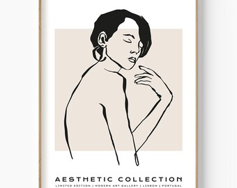 Impresión artística de línea de mujer minimalista: silueta femenina moderna (descarga digital)
