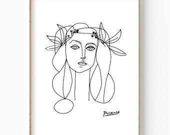 Picasso Sketch Woman Face Illustrations, Picasso Line Drawing Women, Head Of A Women Print, Modern Wall Art, Female Face, Printable Wall Art