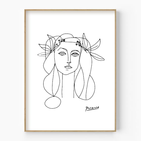 ピカソの女性線画プリント、現代女性の顔（デジタルダウンロード