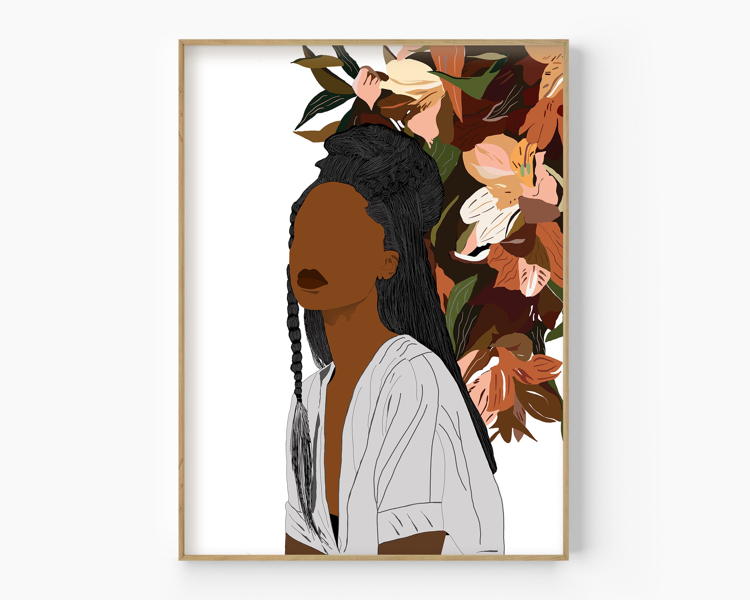 Head of Flowers Black Woman Portrait African Woman Flower Art Etsy