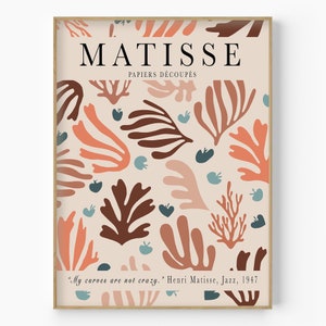 Henri Matisse Neutral Floral Minimalist Print, Matisse La Gerbe Art, Botanical Decor, Matisse Nordic Poster, Boho Art, Leaf Cutouts Print