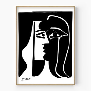 Picasso Kiss Poster, Picasso Abstract Modern Wall Art, Kisses Woman Art Print, Minimalist Poster Monochrome Exhibition Art, Picasso Wall Art