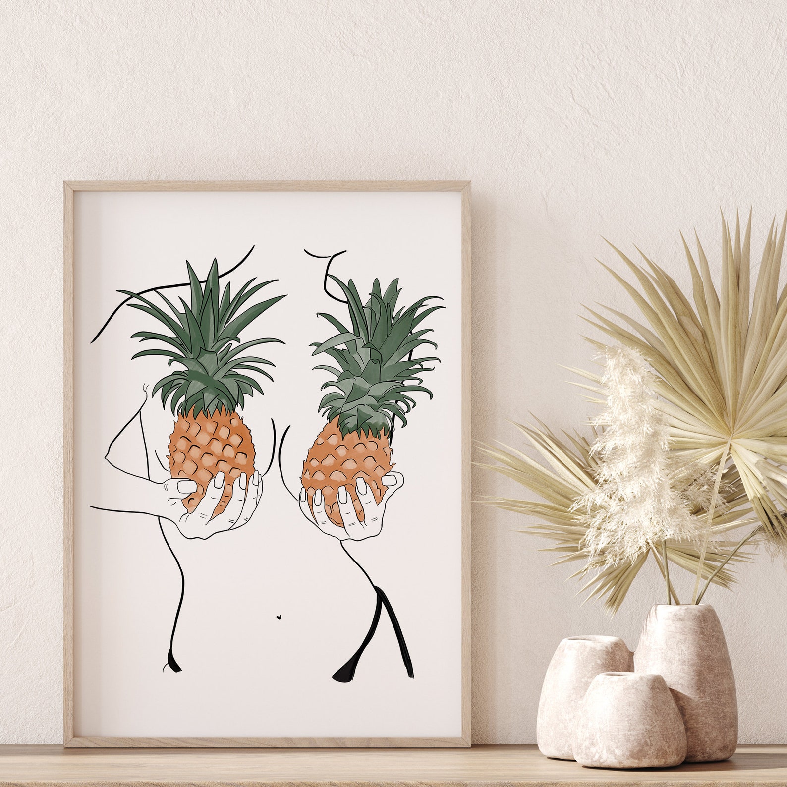 Nude Girl With Pineapple Line Art Pineapple Illustration - Etsy
