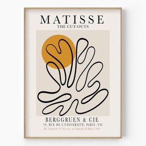 Henri Matisse Leaf and Sun Art, Papiers Decoupes, Vintage Exhibition Poster Print, Botanical Plants Leaves, Berggruen Cie, Boho Wall Decor