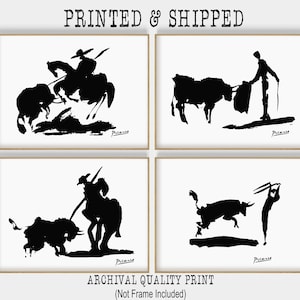 Picasso Bull Fight Set of 4, Picasso Bull Fight Western Sketches, Picasso Bull Poster, Modern Galery Wall Art, Spain Wall Art, Exhibition