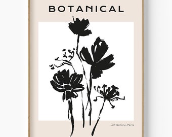 Impresión floral minimalista en blanco y negro (descarga digital)