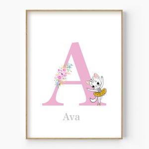 Art mural personnalisé nom de ballerine, décoration de chambre ballerine, art mural danseuse, cadeau pour fille, chambre de bébé filles, impressions d&#39;art initiales, décoration de chambre de filles