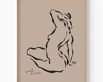 Minimalist Body Positive Line Art Print, Self Love (Digital Download)