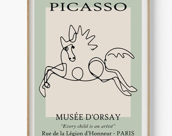 Picasso Pony Line Art Print, Minimalist Horse Sketch (Digital Download)