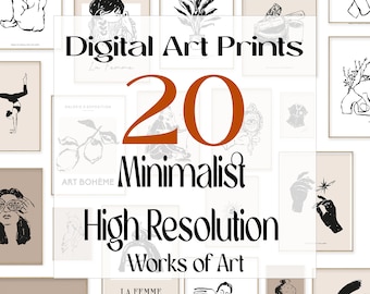 Set de 20 impresiones artísticas minimalistas, galería ecléctica (descarga instantánea)