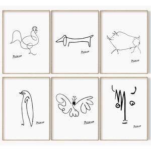 Choose 6 Out of 24 Animals Drawing, Picasso Animal Sketch Print, Picasso Exhibition Poster, Vintage Animal Line Art, Picasso Animal Set of 6