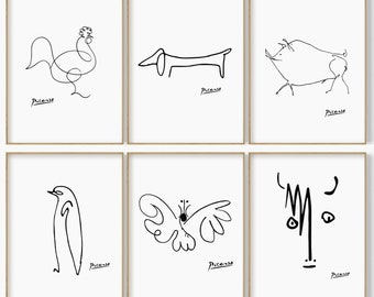 Choose 6 Out of 24 Animals Drawing, Picasso Animal Sketch Print, Picasso Exhibition Poster, Vintage Animal Line Art, Picasso Animal Set of 6