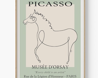 Picasso Horse Line Art Print, Minimalist Animal Poster (Digital Download)