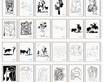 Picasso Line Drawings, Picasso Prints, Set of 12 , Animal Sketches