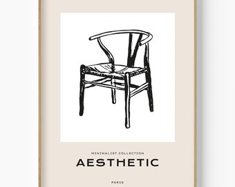 Impresión de silla Wishbone, arte moderno escandinavo de mediados de siglo (descarga digital)