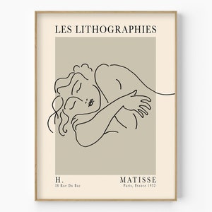 Henri Matisse Schlafende Frau inspiriertes Kunstausstellungsposter, Frau Illustration Poster, Boho Frau Skizzendruck, Frau One Line Zeichnung