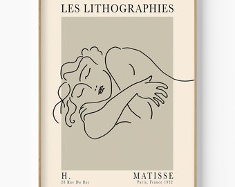 Lámina artística de Henri Matisse "Mujer dormida", dibujo bohemio de una sola línea (descarga digital)