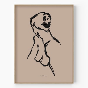 ボヘミアン女性の線画、アース トーンの黒人女性のアート、ミニマリスト デザインの壁画、ボヘミアン ホーム スタイル、リビングルームのポスター、太いブラシの描画、インク アート