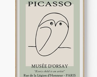 Impresión artística de Picasso "Búho", póster minimalista de animales (descarga digital)