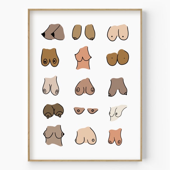 Colorful All Skin Breast Print, Sexy Boobs Line Art, Breast Poster, Breast  Illustration, Nude Funny Boobies, Nice Boobs Body Positive Print 