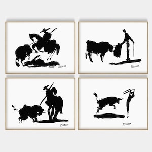 Picasso Bull Fight Set of 4 Prints, Picasso Bull Wall Art, Spanish Art, Picasso Bull Fight Sketch Print, Modern Galery Wall Art, Minimal Art