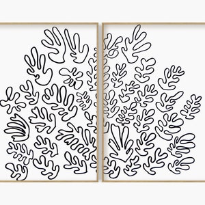 Coloriage Matisse La Gerbe Prints Set de 2, Henri Matisse abstracto imprimible arte de pared, impresión minimalista en blanco y negro, decoración escandinava