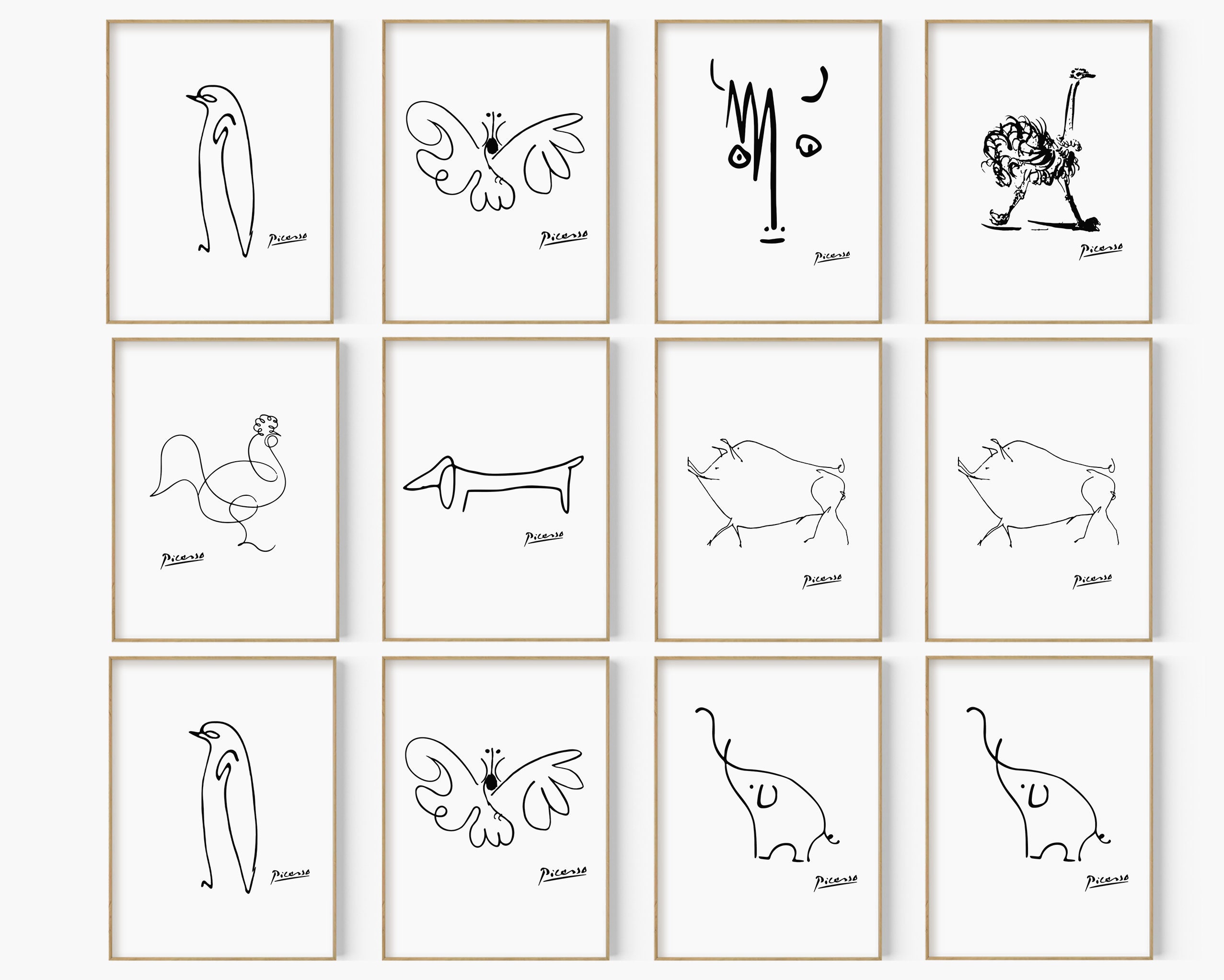 Choose 12 Out of 24 Animal Drawings Picasso Line Animal - Etsy Choose 12 Out of 24 Animal Drawings Picasso Line Animal - Etsy